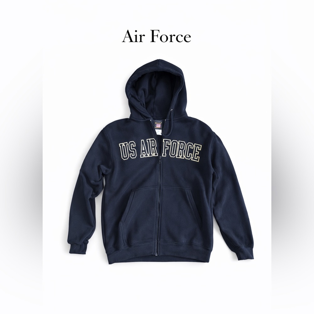US Air Force Zip Up Hoodie Sherpa Lined Jacket Men’s Large Blue Made in USA